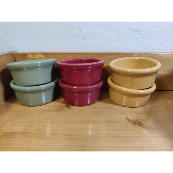 Lot Of 6 H. F. Coors Ceramic Ramekins Round Desert Colors Made In Tucson 3x1.5" - Picture 1 of 6